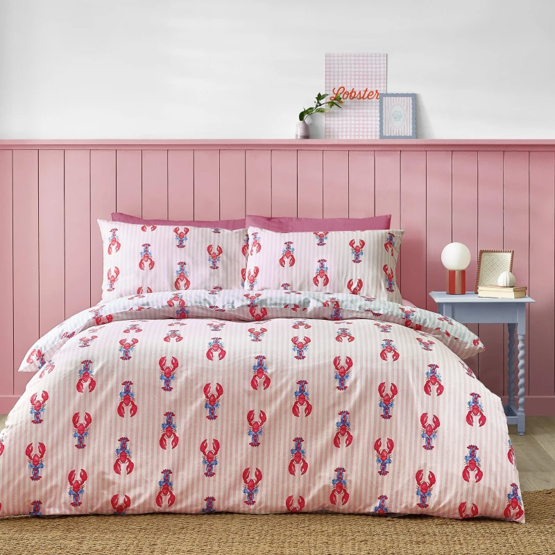 Image of Sassy B Lobster Stripe Duvet Cover Bedding Set Pink Blue