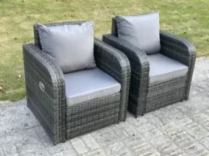 Image of Fimous 2 PC Outdoor Dark Grey Rattan Curved Adjustable Reclining Arm Chair Set