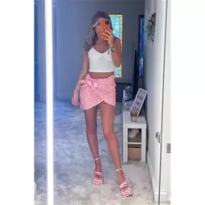 Image of I Saw It First Red Printed Woven Knot Front Mini Skirt - Red