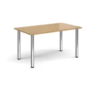 Image of Rectangular chrome radial leg meeting table 1400mm x 800mm - oak