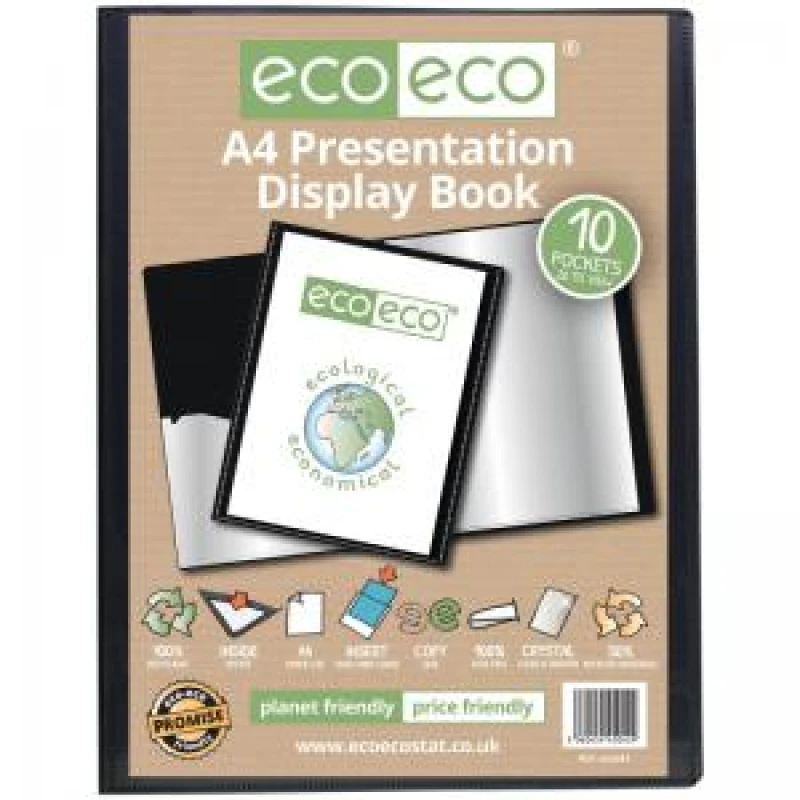 Image of Eco Eco 50% Recycled Presentation Display Book 10 Pockets A4 Black eco042-S