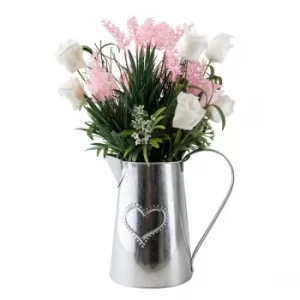 Image of Metal Jug with Pink Roses and Lavender 41cm