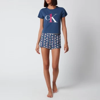 Image of Calvin Klein Short Sleeve Pyjama Set Womens - Logo Seashr Ble