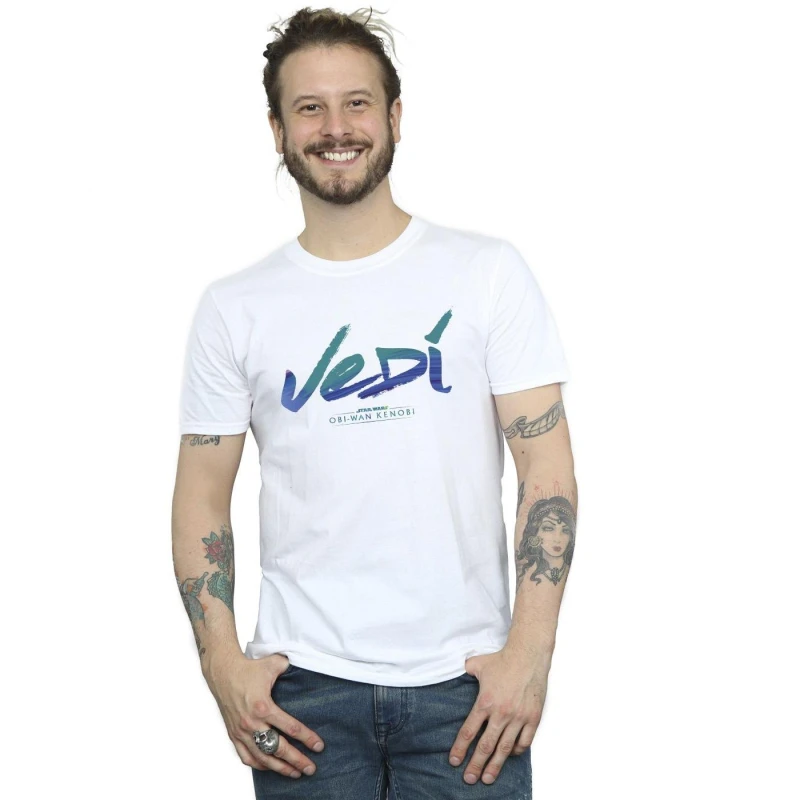 Image of Star Wars Star Wars Men Obi-Wan Kenobi Jedi Painted Font T-Shirt in White Size: Small White S Male 5059934437036