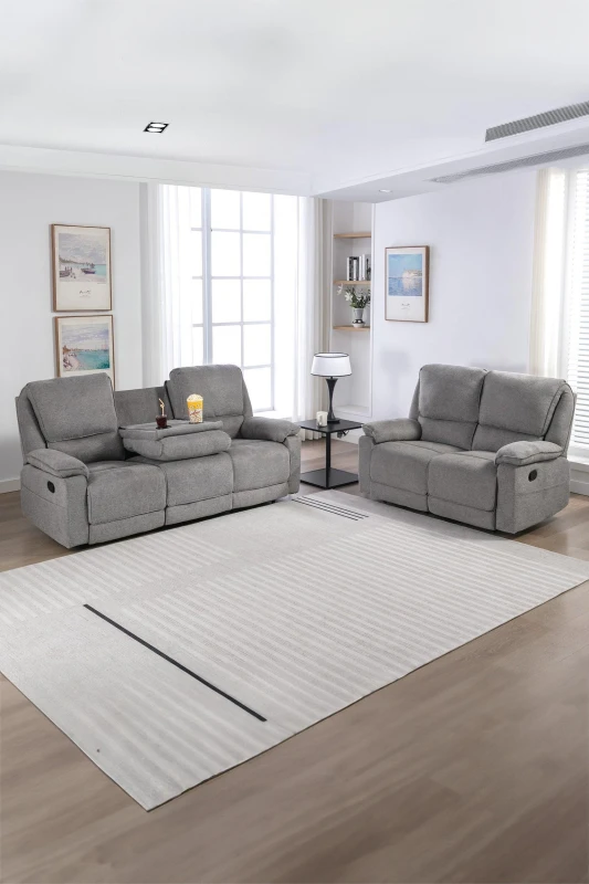 Image of More4Homes Sydney 2+3 Seater Fabric Manual Recliner Sofa Set (Grey)