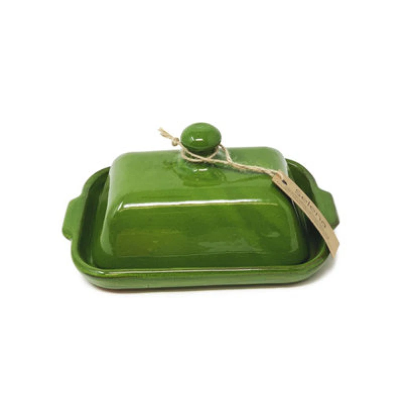 Image of Verano Spanish Ceramics Selena Glazed Hand Dipped Kitchen Dining Butter Dish Dark Green 20Cm L X 13Cm W (Internal 4.5Cm H)
