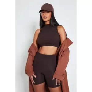 Image of I Saw It First Rib High Neck Racer Crop Top - Brown