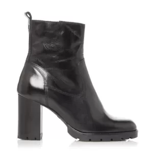 Image of Dune Black Leather 'Panner' Mid Block Heel Ankle Boots - 3