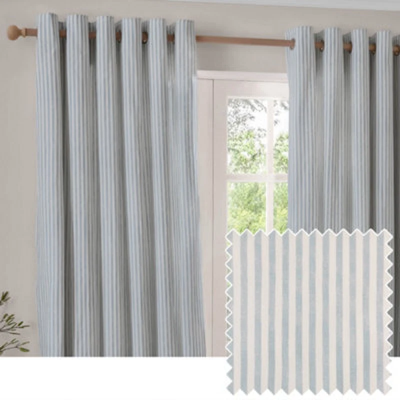 Image of Yard Hebden Striped Cotton Eyelet Curtains, Mineral Blue, (W) 229 X (D) 137Cm
