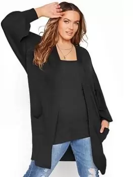 Image of Yours Balloon Sleeve Fine Gauge Cardigan - Black, Size 30-32, Women