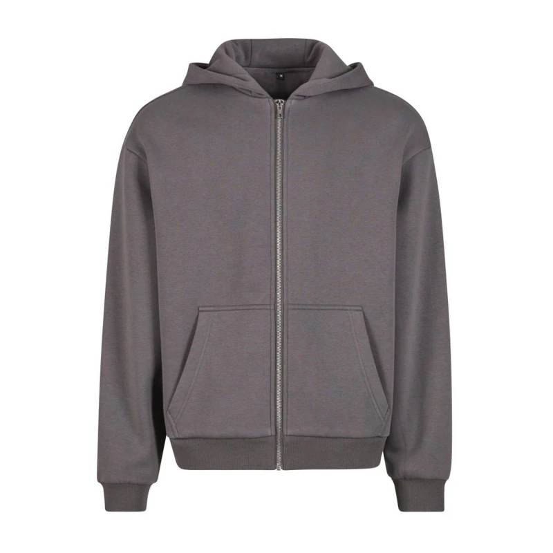Image of Build Your Brand Mens Fluffy Full Zip Hoodie in Dark Grey Size: Small Dark Grey Male S