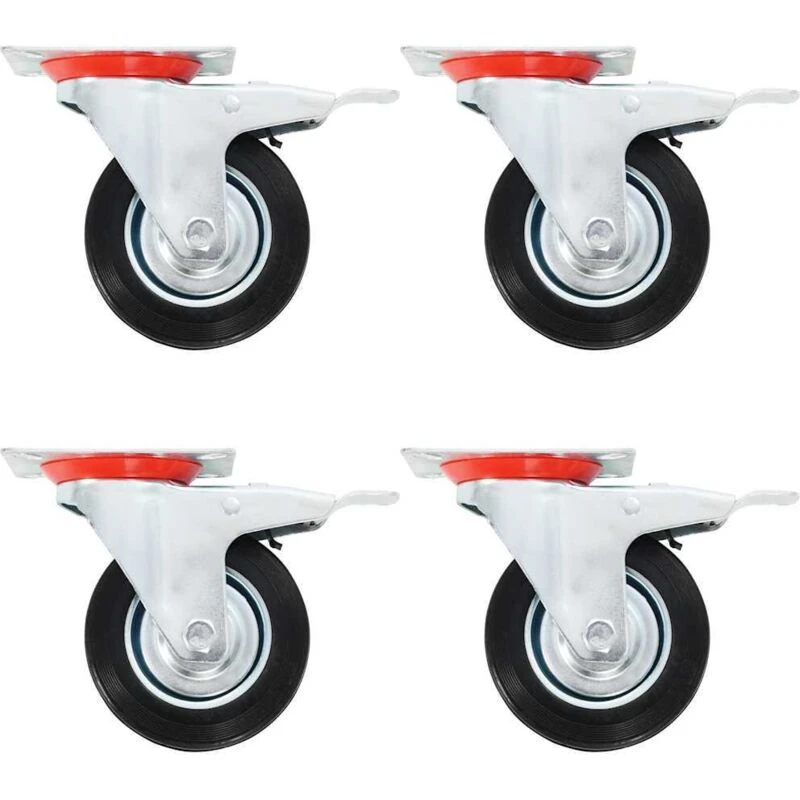 Image of VIDAXL Swivel Casters with Double Brakes 4 pcs 100 mm vidaXL 8718475720393