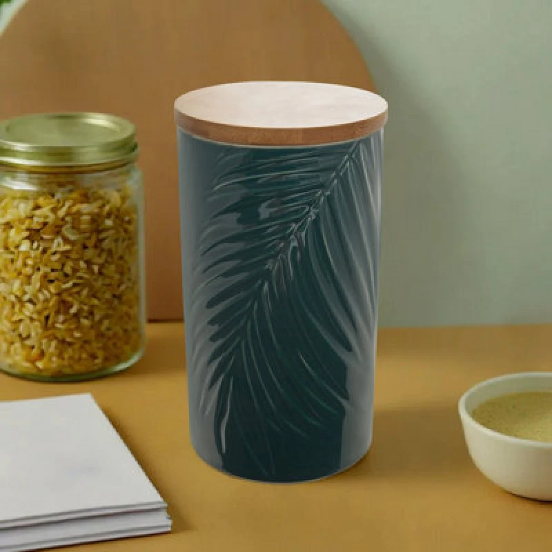 Image of Premier Housewares Bali Dark Green Large Storage Jar With Bamboo Lid Green