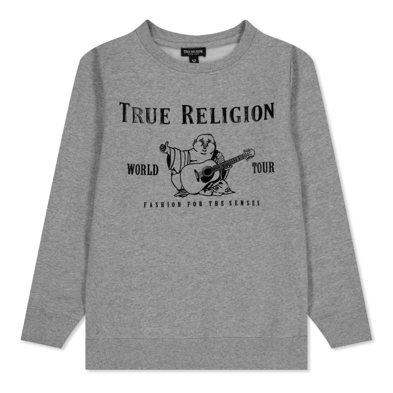 Image of True Religion Foil Buddha Logo Sweatshirt Boy's - Grey Grey 13 - 14 Years