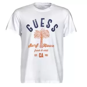 Image of Guess SURF HOUSE CN SS TEE mens T shirt in White. Sizes available:S,M,L,XL,XS