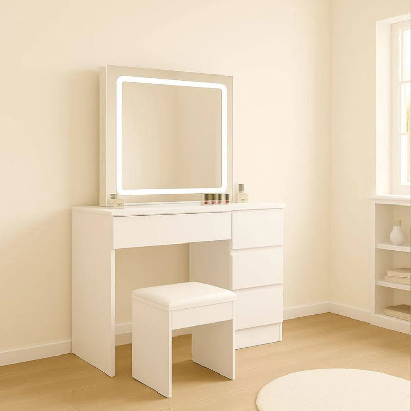 Image of KOSY KOALA Dressing Table with Mirror and Stool Makeup Vanity LED Mirror Lights Hollywood Table Fantasy dressing table