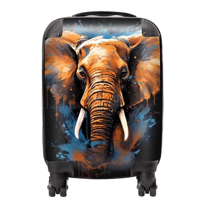 Image of Warren Reed - Designer Splashart Elephant Blue Suitcase Size: Medium Blue Unisex Medium