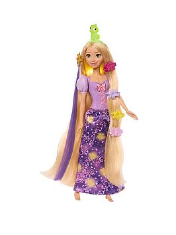 Image of Mattel Disney Princess Rapunzel Modepuppe mit leuchtendem Haar und 4 weiteren Leuchtmoglichkeiten Pascal-Figur und 7 Styling-Zubehorteilen inspirier