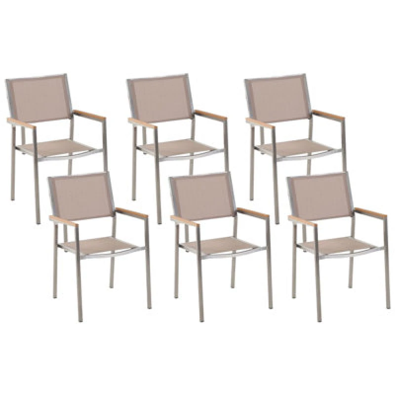 Image of Beliani Set Of 6 Garden Chairs Grosseto Stainless Steel Beige