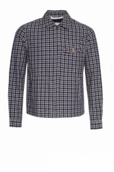 Image of Mens French Connection Laundered Oxford Check Harrington Jacket Blue