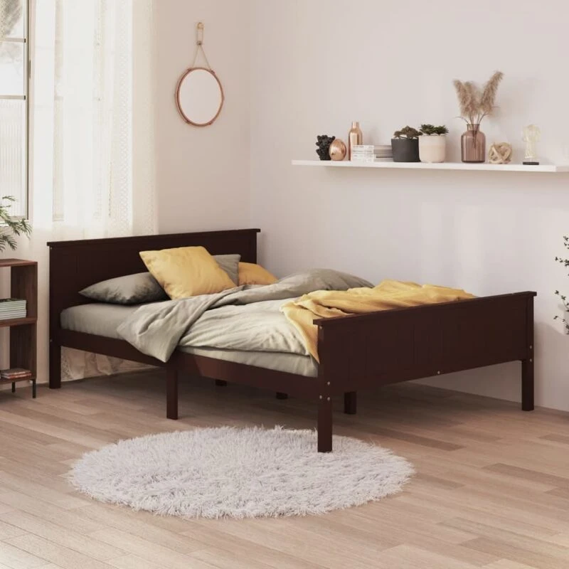 Image of Vidaxl Bed Frame Dark Brown Solid Wood Pine 160X200 Cm, Brown 322199