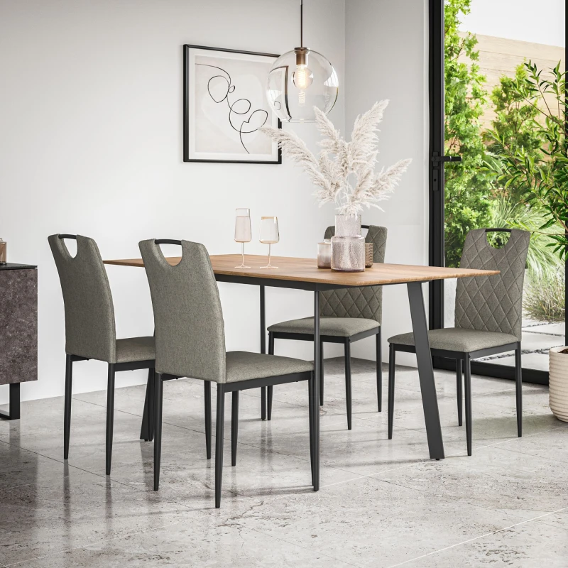Image of More4Homes Haydon Extending Dining Table And Chairs - Oak Effect Table Top W Black Legs + Monza Linen Dining Chair Set Of 6 (Grey)