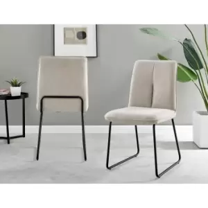 Image of Furniture Box 2X Halle Taupe Fabric Black Leg Dining Chairs