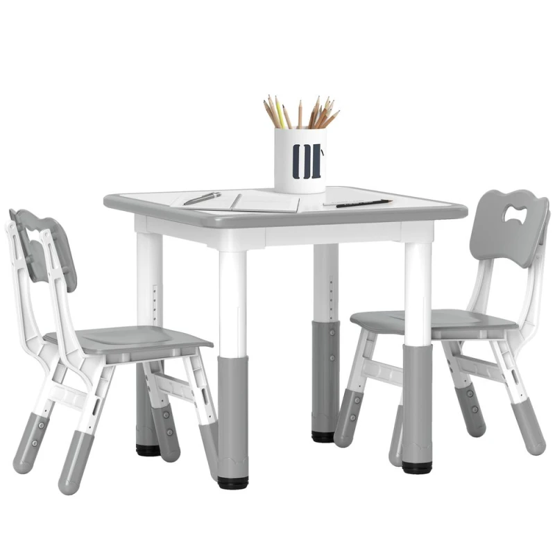 Image of Aiyaplay 3 Pcs Height Adjustable Kids Table And Chair Set For Playroom - Grey 312-121V80GY