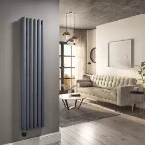 Image of Anthracite Electric Vertical Designer Radiator 1.2kW with WiFi Thermostat - Double Panel H1600xW354mm - IPX4 Bathroom Sa