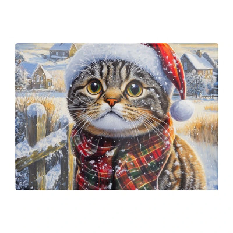 Image of Warren Reed Designer Christmas Scottish Fold Cat Glass Chopping Board