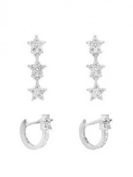Image of Simply Silver Sterling Silver Cubic Zirconia Flower Hoop Earrings