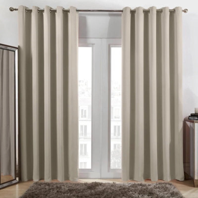 Image of OHS OHS Pair of Thermal Ready Made Eyelet Blackout Curtains in Stone Size: 228cm width x 228cm drop Stone 228cm width x 228cm drop Unisex 5027434185