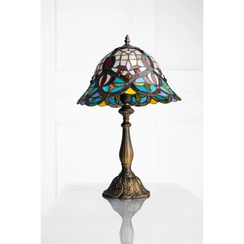 Image of K Living Kliving 12" Barking E27-60W Antique Brass Tiffany Table Lamp/stained Glass Shade