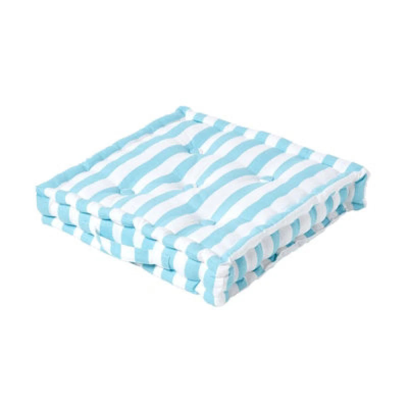 Image of Homescapes Cotton Blue Thick Stripe Floor Cushion, 50 X 50 Cm