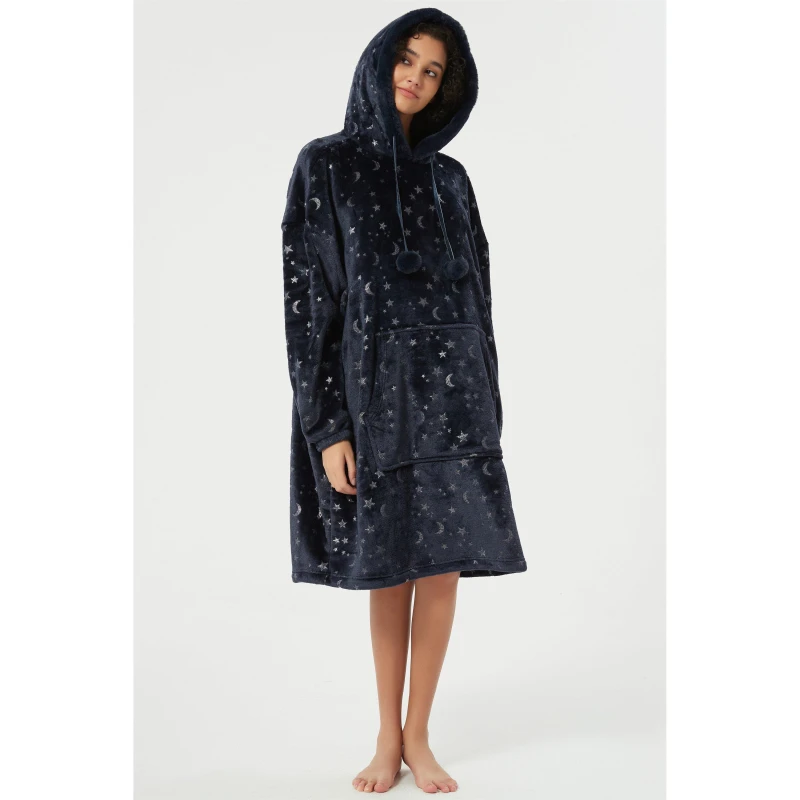 Image of Linea Foil Star Snuggle Hoodie - Blue Blue S