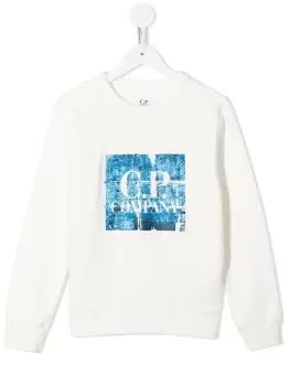 Image of C.P COMPANY KIDS Logo-print sweatshirt White/Blue