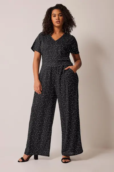 Image of Evans Spot Print Wrap Jumpsuit Black