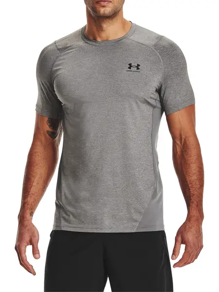 Image of Under Armour HeatGear Fitted Short Sleeve T-Shirt Carbon Heather/Black S