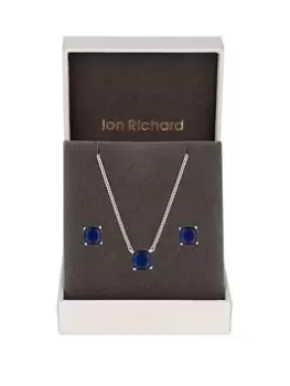 Image of Jon Richard Rhodium Plated Cubic Zirconia Open Stone Sapphire Set - Gift Boxed