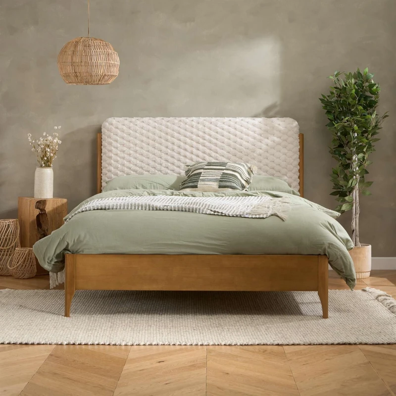 Image of Birlea Hatti White and Oak Fabric Bed frame - 5ft King Size