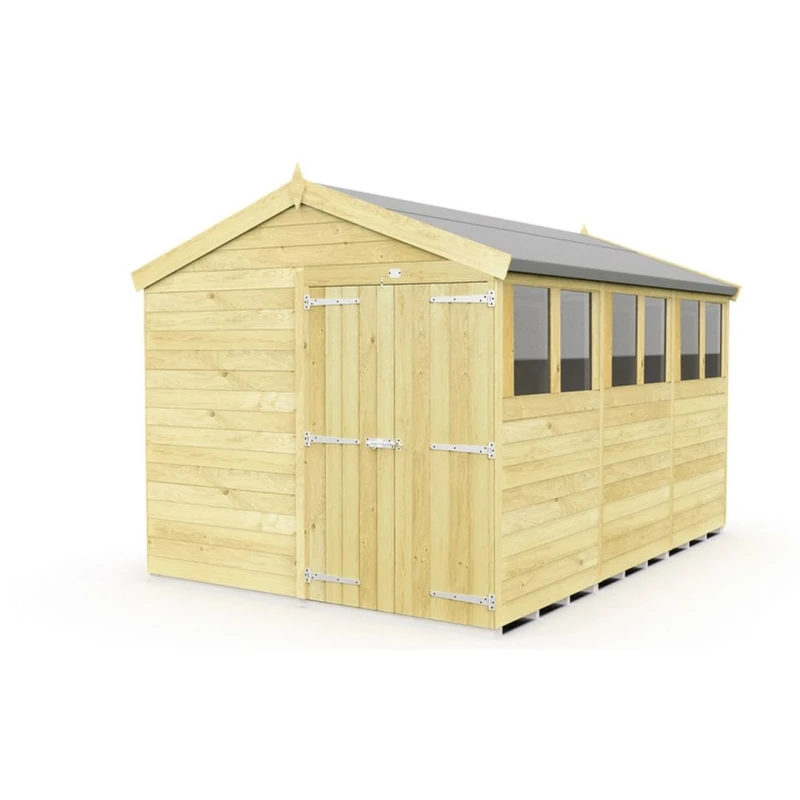 Image of Buttercup Farm 8 x 12 Feet Apex Shed - Double Door W/ Windows - L358 x W231 x H217cm in Brown Brown Unisex