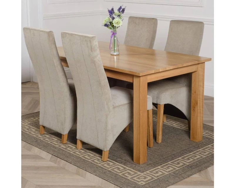 Image of Thats Furniture Oslo 150 x 90cm Medium Oak Dining Table & 4 Lola Fabric Chairs in Grey Grey Unisex 150 x 90 cm