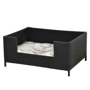Image of Pawhut Rattan Dog & Cat Pet Bed W/ Soft Cushion - Black