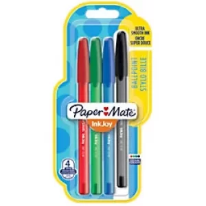 Image of Paper Mate Ballpoint Pen InkJoy 100 Black, Blue, Green, Red Pack of 4