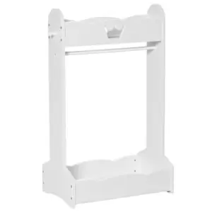 Image of HOMCOM Kids White Wooden Crown Design Hanging Rack with Storage Shelf Clothing Or Hall Storage For 3 To 8 Years