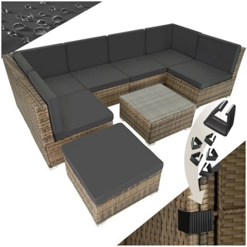 Image of Tectake Garden Furniture Venice - Set For 6 To 7 People, Outdoor Sofas, Table And Stool - Nature