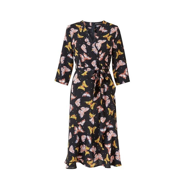 Image of Mela London Black Butterfly 'Summer' Wrap Dress - 8