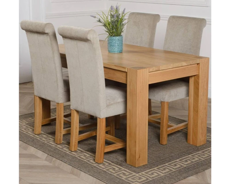 Image of Thats Furniture Kuba 150 x 85cm Medium Oak Dining Table & 4 Washington Fabric Chairs in Grey Grey Unisex 150 x 85 cm