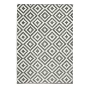 Image of Diamond Patterned Rug - Grey/White