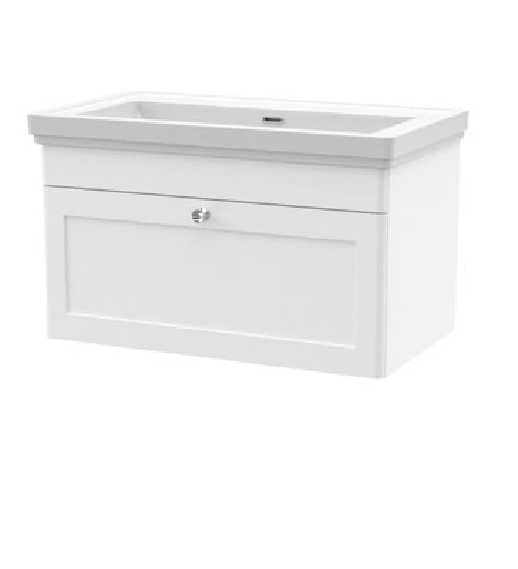 Image of nuie 800mm Wall Hung 1 Drawer Vanity & Basin 0TH - Satin White CLC196H